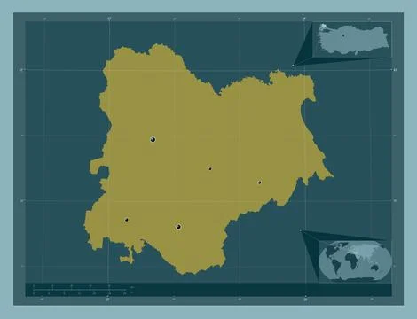 Kirklareli, Turkiye. Solid color shape. Locations of major cities of the regi Illustrazione stock