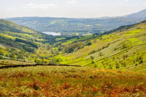 Kirkstone Pass view back down the valley toward Windermere Stock Photos