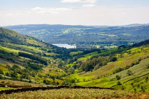 Kirkstone Pass view back down the valley toward Windermere Stock Photos