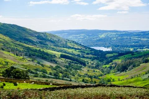 Kirkstone Pass view back down the valley toward Windermere Stock Photos