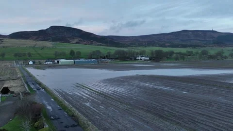 Kirkton Sutherland flooded field climate change example video Stock Footage 263928367