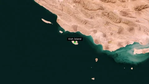 Kish Island Satellite Map with Location Pin, 3D Zoom Animation Stock Footage 344233998