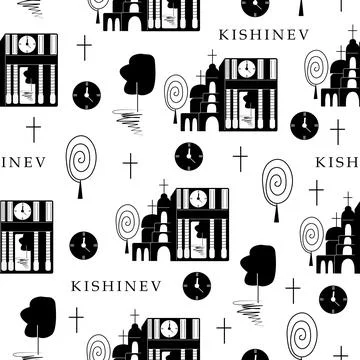 Kishinev, monochrome seamless pattern Stock Illustration