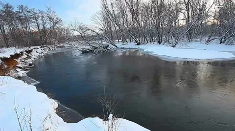 Kishwaukee River Winter Scene Stock Footage 34285072