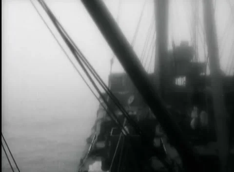 KISKA, ALASKA - 1943: Ship Masts and Stays - Rigging Crosses Bright Sky 库存影片 343788627