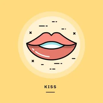 Kiss, flat design thin line banner Stock Illustration