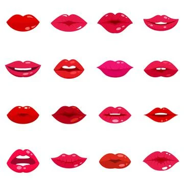 Kiss icons set flat vector isolated Stock Illustration
