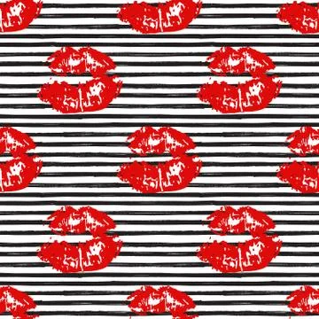 Kiss, Lips Seamless Pattern background. Vector Illustration isolated on white Stock Illustration