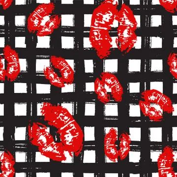 Kiss, Lips Seamless Pattern background. Vector Illustration isolated on white Stock Illustration