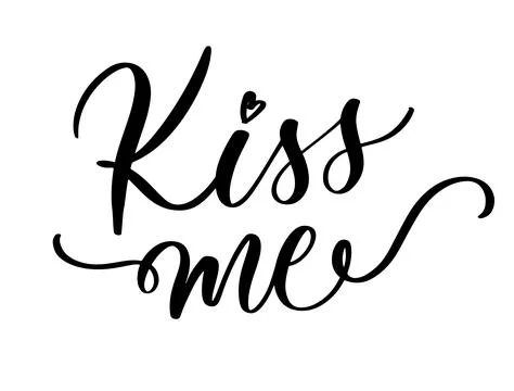 Kiss Me Decorative Cursive Typography with Heart Illustration Stock Illustration