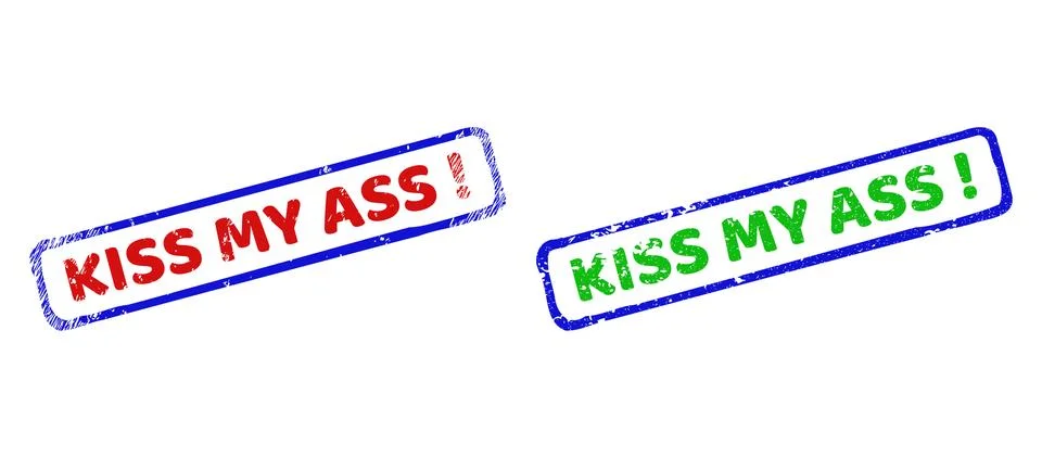 KISS MY ASS exclamation. Bicolor Rough Rectangle Watermarks with Corroded Stock Illustration