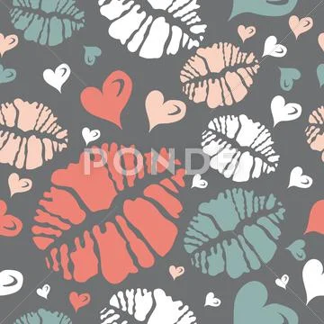 Kiss print and heart pattern Stock Illustration