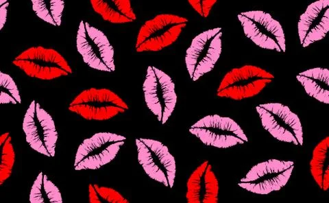 Kiss Seamless lip pattern Red and Pink background Stock Illustration