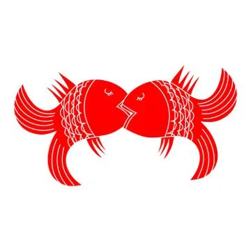 Kiss of two fish vector illustration of two red fish on a white background. Stock Illustration