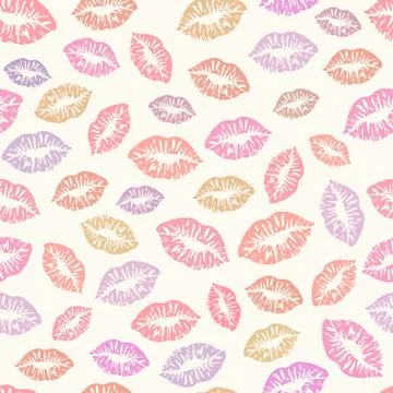 Kisses seamless background pattern. Traces of lipstick, lips, romantic texture Stock Illustration