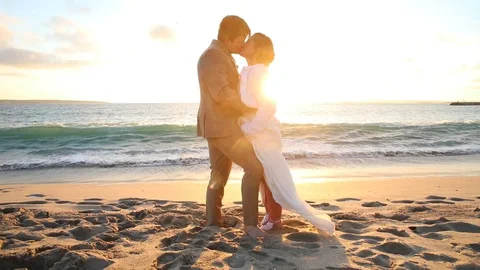 Kissing On The Beach At Sunset Stock Footage 115326166