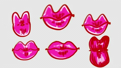 Kissing cartoon lips on green screen. Stock animation with 2d lips. 4k video Stock Footage