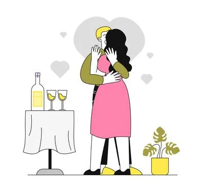 Kissing couple vector linear Stock Illustration