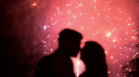 Kissing with Fireworks Stock Footage