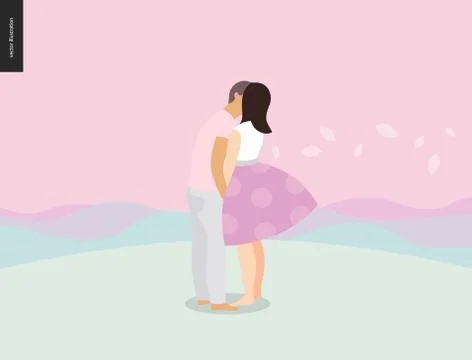 Kissing scene composition Stock Illustration