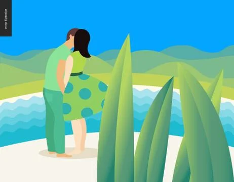 Kissing scene composition Stock Illustration