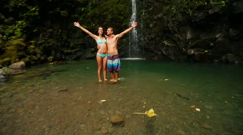 Kissing Waterfall Couple Stock Footage 52995677
