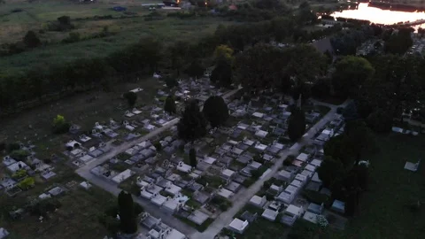 Kiszombor Cemetery Graves Hungary Descending Aerial Magyarorszag temeto sirok Stock Footage