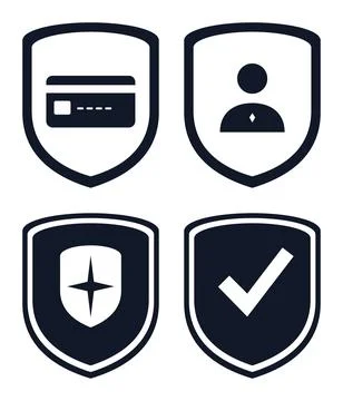 Kit of 4 Premium Security Icons Set Shield, Lock, Guard, Firewall, Protecti.. Stock Illustration