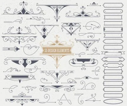 Kit of 55 Vintage Elements for Invitations, Banners, Posters, Pl Illustrazione stock