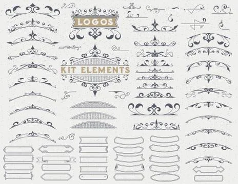 Kit of 75 Vintage Elements for Invitations, Banners, Posters, Placards, Badge Illustrazione stock