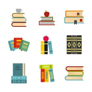 Kit of books icon set, flat style Stockillustratie