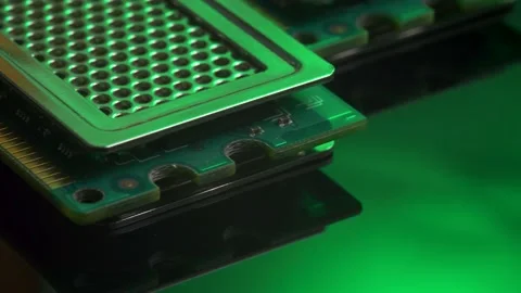 Kit of computer memory chip isolated on green light mirror background Stock Footage 165189487