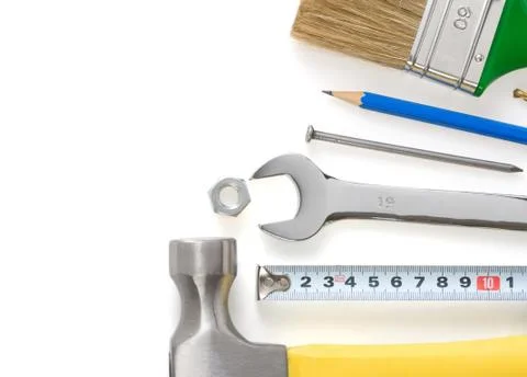 Kit of construction tools and instruments Stock Photos