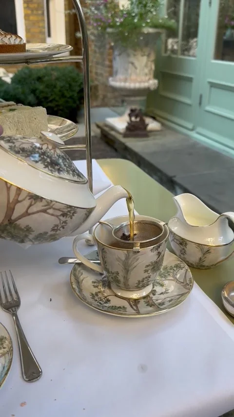 Kit Kemp for Spode Tall Trees Tea Set Tabletop Presentation Stock Footage 339270999