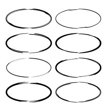 Kit of oval empty borders. Set of black round grunge frames. Vector illustrat Illustrazione stock