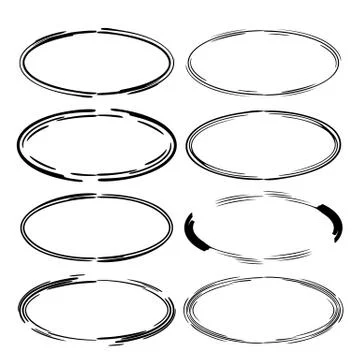 Kit of oval empty borders. Set of black  grunge frames. Vector illustration. Stock Illustration