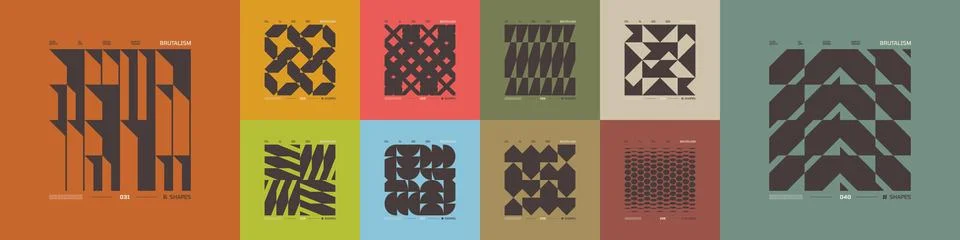 Kit of Postmodern geometric compositions with abstract shapes in brutalism .. Stock Illustration