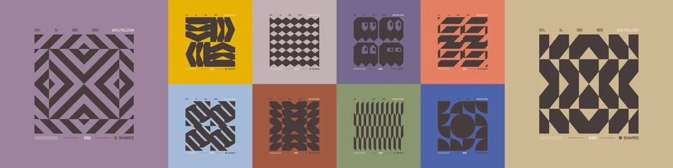 Kit of Postmodern geometric compositions with abstract shapes in brutalism .. Stock Illustration