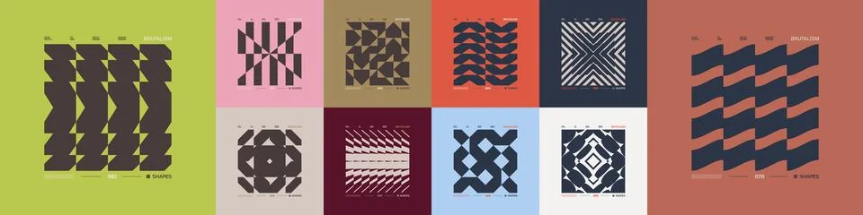 Kit of Postmodern geometric compositions with abstract shapes in brutalism .. Stock Illustration