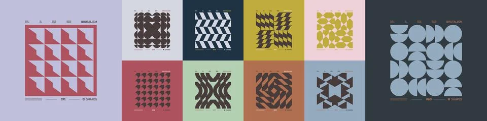 Kit of Postmodern geometric compositions with abstract shapes in brutalism .. Stock Illustration