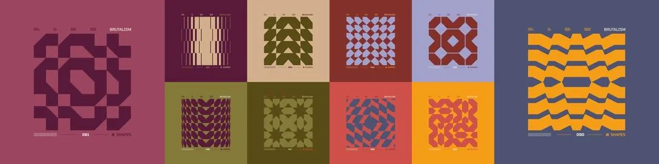 Kit of Postmodern geometric compositions with abstract shapes in brutalism .. Stock Illustration