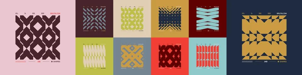 Kit of Postmodern geometric compositions with abstract shapes in brutalism .. Stock Illustration