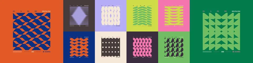 Kit of Postmodern geometric compositions with abstract shapes in brutalism .. Stock Illustration