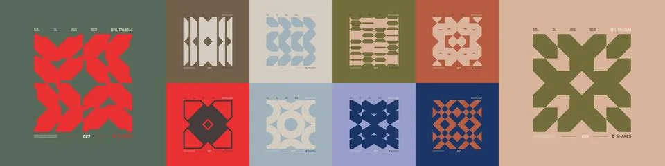 Kit of Postmodern geometric compositions with abstract shapes in brutalism .. Stock Illustration