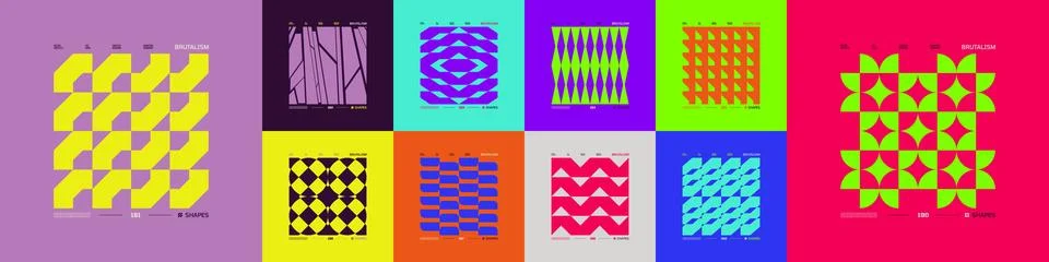 Kit of Postmodern geometric compositions with abstract shapes in brutalism .. Stock-Illustration