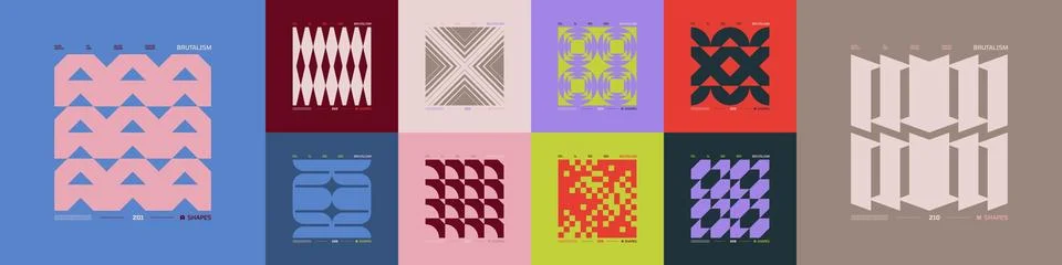 Kit of Postmodern geometric compositions with abstract shapes in brutalism .. Stock Illustration