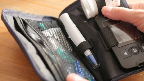 Kit, set for diabetic for measuring the level of glucose in the blood 스톡 동영상 102130740