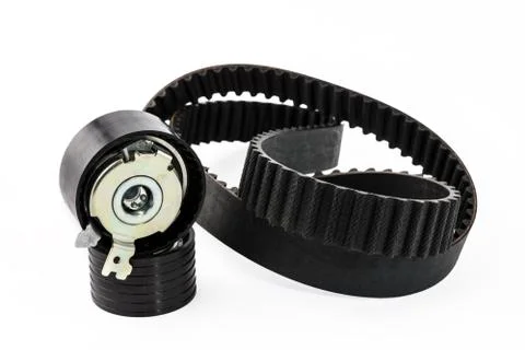 Kit of timing belt with rollers on a white background Foto stock