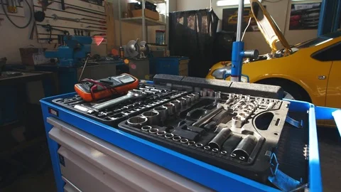 A kit of tools for repair - screwdriver, voltmeter, wrenches - automobile Stock Footage 73016737