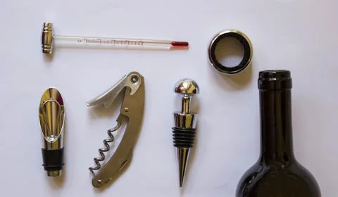 Kit of tools for winery isolated on white background. Free copy space. Concep Stock Photos